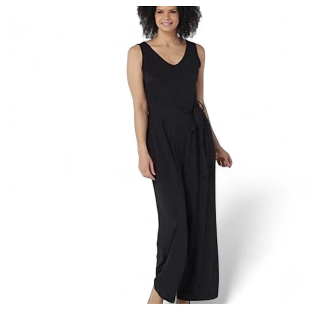NWT Attitudes by Renee Sleeveless Jersey Belted Jumpsuit, Black - Medium Tall